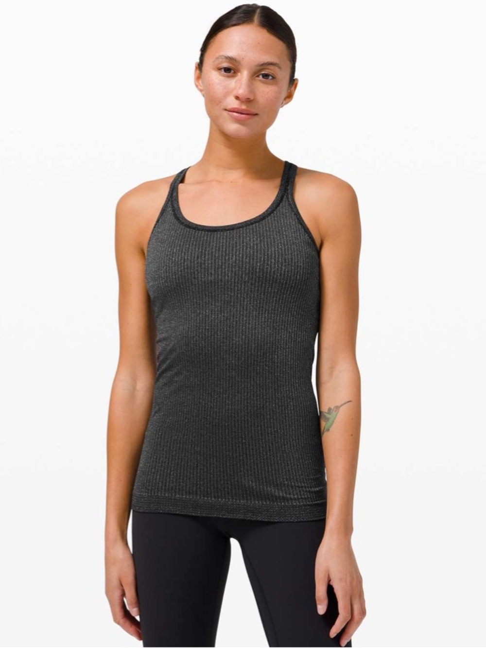 Like New Lululemon Ebb To Street Tank *Shine. Color Black / Silver. Size 8